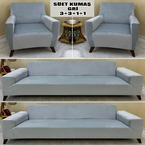 Süet Detaylı Angora Kumaş 2 Adet Üçlü & Çekyat- 2 Adet Tekli Set Koltuk Kılıfı