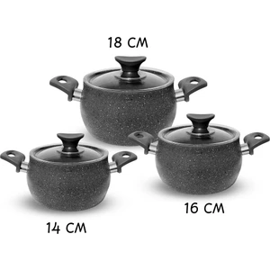 Dora Granitta 3.5mm Granit Kaplama 14,16,18 cm 3lü Gri Güveç Tencere Seti