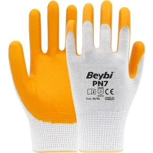 288 Çift Pn7 Polyester Örme Nitril Eldiven No: 10 - Koli - Beyaz/sarı