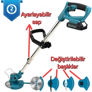 Plus Çift Akülü  Şarjlı Çim Biçme Makinesi Mavi  EEA330