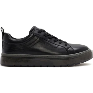 Erkek Siyah Bağcıklı Deri Sneaker 24WFD692618