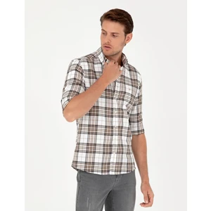 Pierre Cardin Erkek Kahverengi Ekose Slim Fit Uzun Kollu Gömlek 50296895-VR029