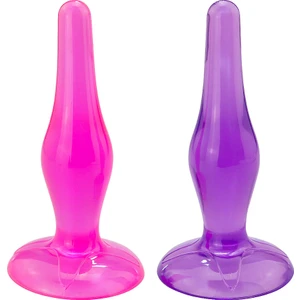 2'li Set Pembe ve Mor Vantuzlu Yumuşak Jel Dokuda Vajinal Anal Genişletici Açıcı Alıştırıcı Anal Plug Set
