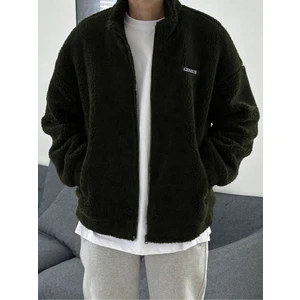 Genius Store Oversize Tam Fermuarlı Kuzu Sweatshirt Içi Polarlı Sherpa Kumaş Sweatshirt Haki L