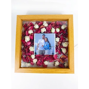 25X25 Fotoğraf+ LED Hediyeli 10X10 Fotoğraf Bölümlü Anı Çerçevesi Gül Kutusu Çerçevesi Çiçek Kutusu