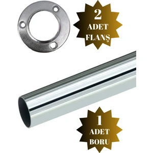 DS Yapı Metal Yuvarlak Krom Askı Borusu Mobilya Askı Borusu (2 Adet Yuvarlak Flanş 1 Adet Boru) (Metal Yuvarlak Çap:25 mm)