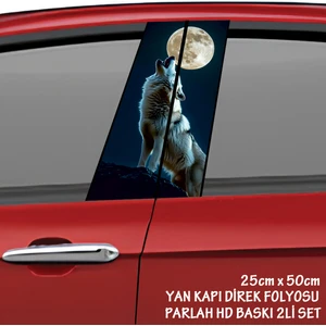 Gece Uluyan Kurt Dağ Tepe Resimli Oto Kaplama Folyo - 2 Adet Takım