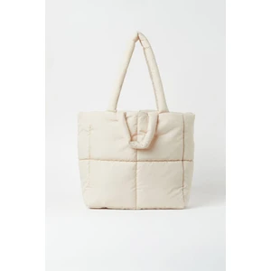 Kadın Maxi Boy Paraşüt Kumaş Kapitoneli Yazı Detaylı Shopper Tarz Kol ve Omuz Çantası