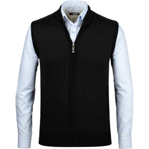 Çizgi Triko Erkek Triko Yelek Fermuarlı Cepli Çelik Örgü Triko Klasik Kalıp - 5004J