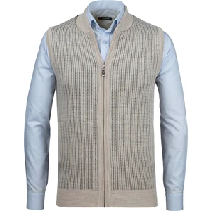 Çizgi Triko Erkek Triko Yelek Fermuarlı Cepli Çelik Örgü Triko Klasik Kalıp - 5004J