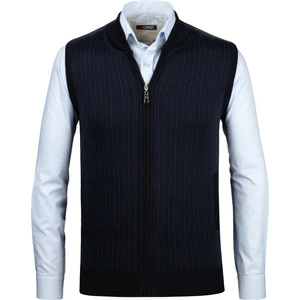 Çizgi Triko Erkek Triko Yelek Fermuarlı Cepli Çelik Örgü Triko Klasik Kalıp - 5004J