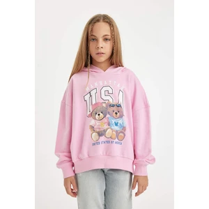 Kız Çocuk Pembe Oversize Geniş Kalıp Kapüşonlu Ayıcık Baskılı Sweatshirt D0608A824AU