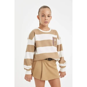 Kız Çocuk Relax Fit Bisiklet Yaka Nakışlı Sweatshirt D3862A824AU