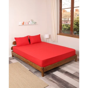 Rozet Tekstil Kırmızı Lastikli Çarşaf Takımı Fitted Pamuklu Dokuma Kumaş Yastık Kılıflı