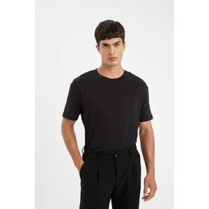 Regular Fit Bisiklet Yaka Krinkıl Kısa Kollu Siyah Tişört D6477AX24HS