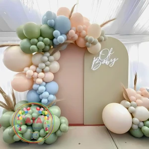 Ata Parti Dünyası ^^ Doğum Günü Konsepti * Okaliptus * Makaron Mavi * Makaron Somon * Sütlü Kahve * 60 Lı Balon Zinciri Parti Seti