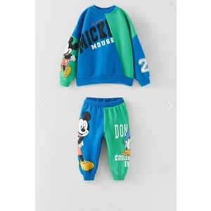 Çocuk Mickey Mouse Mavi Yeşil Mevsimlik Alt Üst  Eşofman Takımı 2246