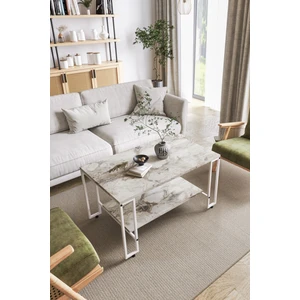 Nury Orta Sehpa Beyaz Metal - Beyaz Mermer Tabla