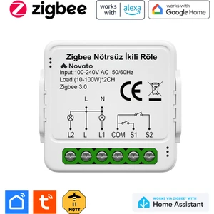 Zigbee Çift Çıkışlı Nötrsüz Akıllı Röle ( Tuya - Smart Life Uyumlu )