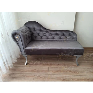 Dekoratif Bihter Koltuk Josefin Puf 130 cm Gümüş Ayak