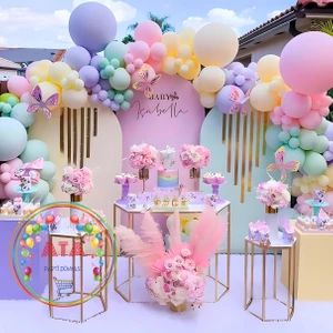 ^^ Doğum Günü Konsepti Makaron Set *Yeşil*Pembe*Lila*Sarı* 100 lü Balon Zinciri Parti Seti