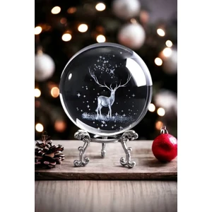 Dekoratif Metal Ayaklı Geyik Tasarımlı 3D Cam Küre Standlı Christmas Ren Geyiği