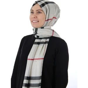 Krem-Kırmızı Sima Burberry Ekose Şal