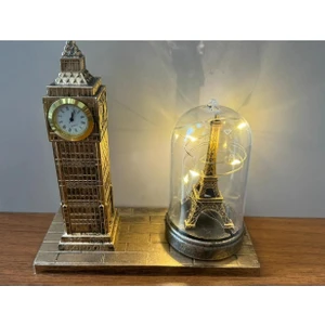 Ed Işıklı Paris Eyfel Kulesi Londra Big Ben Saat Kulesi Ayarlanabilir Mini Saat Tasarım