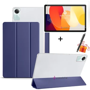 Redmi Pad Se 11" Tablet Kılıfı Ekran Koruyucu Kalem 3'lü Set Kapaklı Standlı Arkası Sert Transparan Kılıf