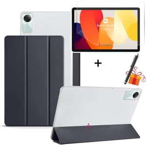 Redmi Pad Se 11" Tablet Kılıfı Ekran Koruyucu Kalem 3'lü Set Kapaklı Standlı Arkası Sert Transparan Kılıf
