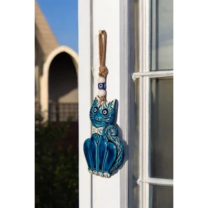 Revard Home Nazar Boncuklu Seramik Sevimli Kedi Desenli Çok Amaçlı Dekoratif Süs Eşyası 12X20 cm