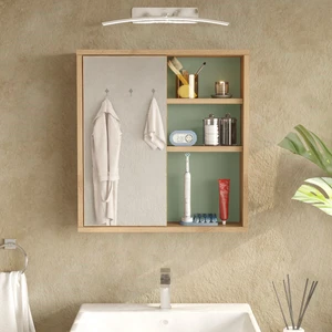 L'occi Concept Dunes Aynalı Lavabo Üstü Banyo Dolabı Raflı Kapaklı 60CM Sepet-Ihlamur Yeşili Ds1-Sy