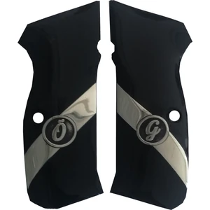 Kişiye Özel Harf Işlemeli Beyaz Metal Armalı Siyah Pleksi Tabanca Kabzesi