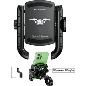 Motorsiklet Profesyonel Telefon Tutucu Ayna ve Gidon Uyumlu Sıkmalı ve Mandallı 360 Derece Metal