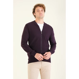 Giyim Dünyası Erkek Hakim Yaka Petek Örgü Fermuarlı Hırka Mor