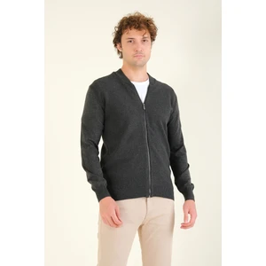 Giyim Dünyası Erkek Hakim Yaka Petek Örgü Fermuarlı Hırka Antrasit