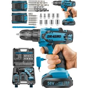 Alman 58 V 5 Ah Darbeli Bakır Sargılı Metal Şanzuman Şarjlı Çift Akülü Vidalama