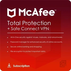 McAfee Total Protection + Safe Connect VPN - 10 Cihaz 1 Yıl Abonelik Kodu