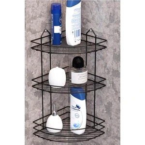 Silikon Kaplı Paslanmaz Çelik Siyah Banyo Köşesi 3 Kat Şampuanlık 21X21X52CM Metal Banyo Raf Sistemi