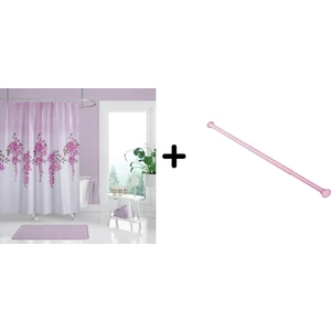 Banyo Duş Perdesi 7359 180X200 Perde Borusu Askı Aparatı Pembe 160X260 Hediyeli