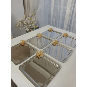 Dekoratif Celik Kare 6 Li Servis ve Sunum Tepsisi 22 cm Kelebek Aksesuarlı