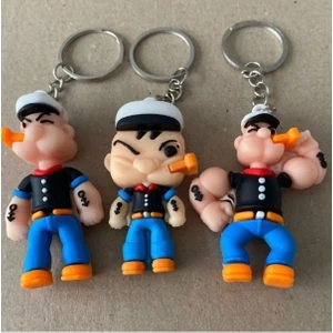 Çerçi Melek Temel Reis Popeye Figürlü Anahtarlık ve Çanta Süsü 3'lü