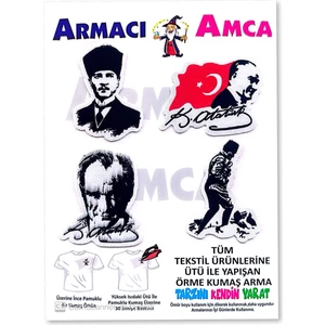 Armacı Amca Ütü Ile Yapışan 4 Adet Örme Kumaş Arma Yırtık Kapatıcı Pratik Yama Tekstil Patch Gazi Mustafa Kemal Atatürk