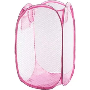 Pembe Kirli Elbise Çamaşır Sepeti Katlanabilir Oyuncak Filesi Büyük Boy 70 cm Pembe