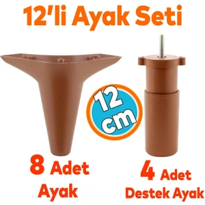 12'li Set Mobilya Ayağı Robot Süpürge Için Koltuk Kanepe Destek 12 cm Düz Kahverengi Baza Ayak