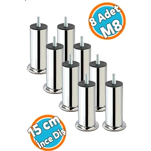 Mobilya Yükseltici Kanepe Baza Koltuk Destek Ayağı M8 Civata Krom Ayak 15 cm (8 Adet)