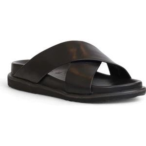 2078 Içi Dışı Full  Deri Tam Ortopedik Erkek Terlik - NKT02078-SIYAH-40