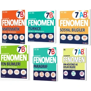 Fenomen Yayıncılık 7. Sınıf (B) Matematik – Türkçe – Fen Bilimleri – Paragraf – Sosyal Bilgiler - Din Kültürü ve Ahlak Bilgisi Soru Bankası 6 Kitap