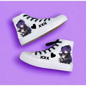 Lias Shoes Mor Anime Kız Kuromik Baskılı Beyaz Keten Çocuk Spor Ayakkabı Sneaker
