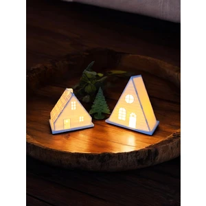 Noel Kış Evleri Seti – 2li Kış Evleri + Çam Ağacı Hediyeli Dekoratif Yılbaşı Süsleri Tealight Mumluk